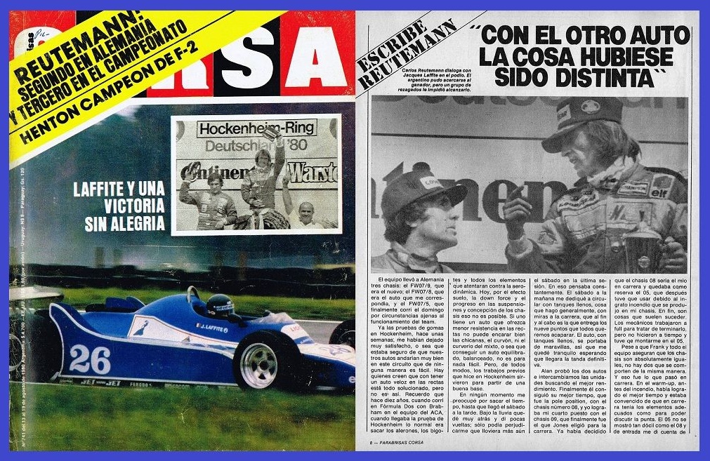 PatoG82's tweet image. 10 de Agosto de 1980. F1, GP de Alemania en #Hockenheim 🇩🇪

LAFFITE Y UNA VICTORIA SIN ALEGRÍA
"Conmovido aún por la muerte de de su compatriota Patrick Depailler, la victoria no pudo modificar su estado de ánimo"
#CarlosReutemann 2° y Alan Jones 3°

Corsa drive.google.com/file/d/1RWiefy…