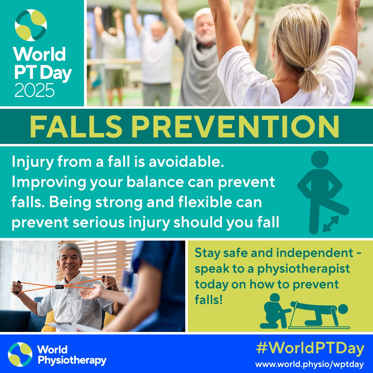 Did you know regular physical activity can reduce the risk of falls by 30% in older adults?
Physiotherapists help make this possible.
Join us for #WorldPTDay on 8th September to find out more!