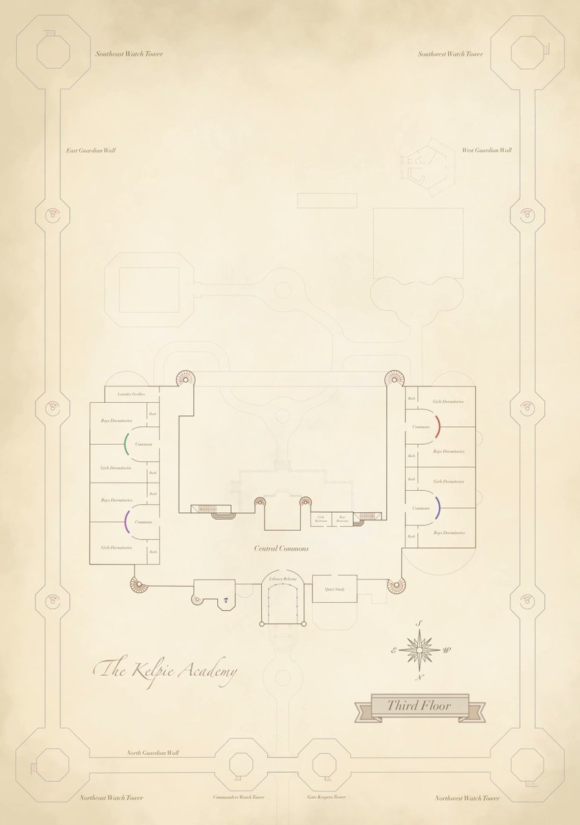 Kelpie Academy - Third Floor 📜✨

The third floor is designated for KAOTC students to study and rest, featuring four living quarters organized by the "Order of Colors." 🔵🟣🔴🟢