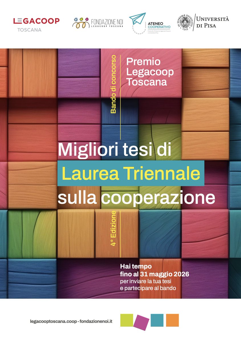 Bando: miglior tesi triennale sulla cooperazione Legacoop Toscana - Fondazione NOI
sp.unipi.it/it/bando-migli…