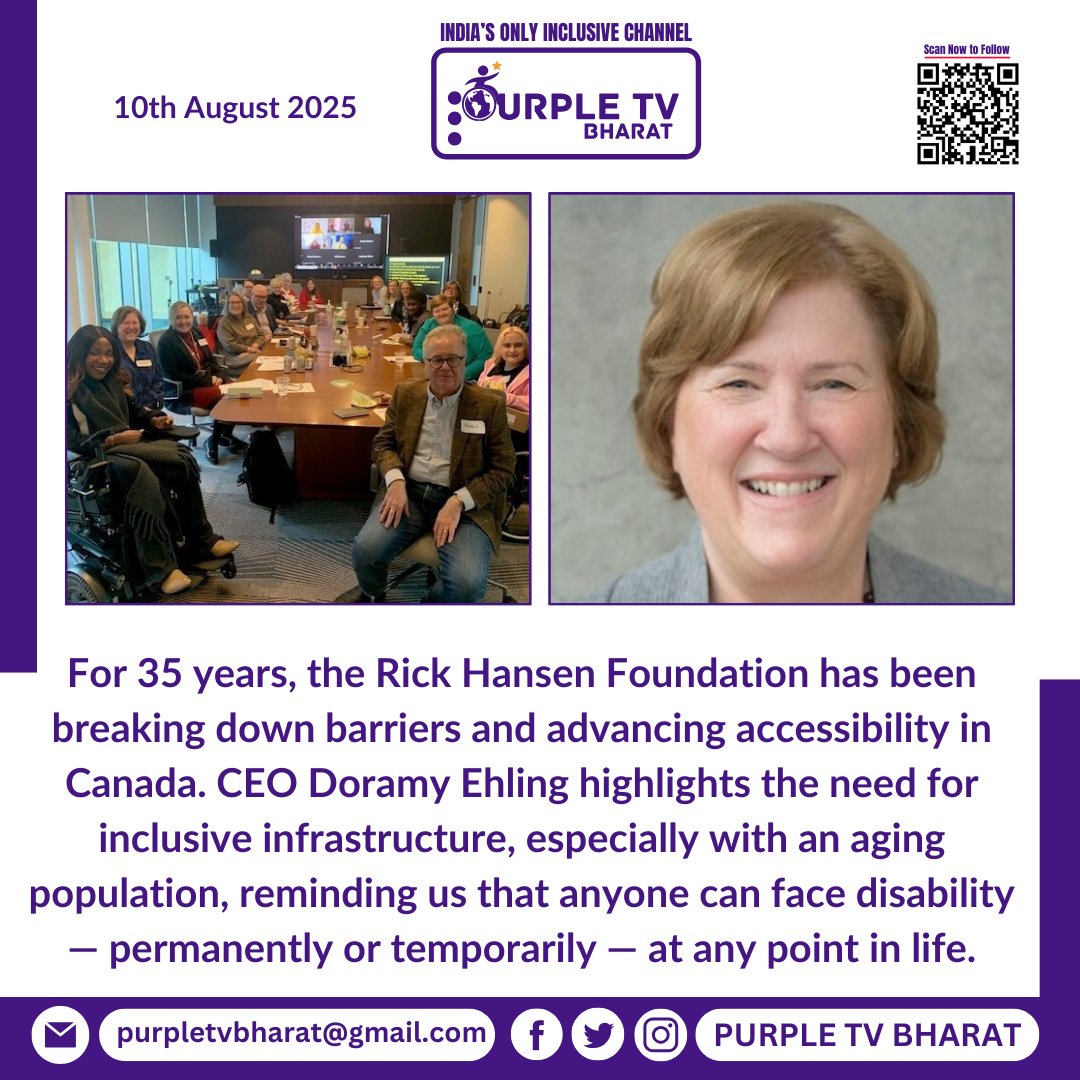 PurpleTVBharat's tweet image. 35 years of breaking barriers! ♿️ Rick Hansen Foundation continues to push for accessibility in Canada. “We’re all just temporarily able-bodied,” says CEO Doramy Ehling.

#AccessibilityMatters #RickHansenFoundation #InclusionForAll #BarrierFree