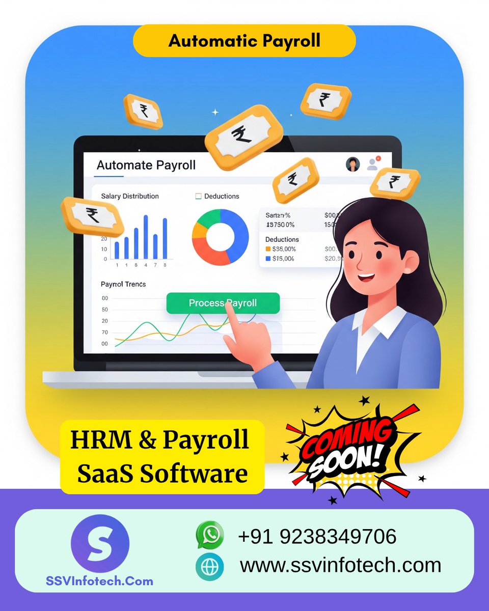 ssvinfotech's tweet image. 💼✨Tired of spending hours calculating salaries every month?
#SSVInfotech #AutomaticPayroll #PayrollAutomation #HRSoftware #HRMSoftware #PayrollManagement #SalaryManagement #SaaS #BusinessGrowth #SmallBusinessTools #StartupSolutions #PayrollMadeEasy #PayrollSolutions