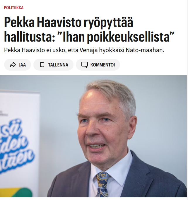 Ja jos tädillä olisi munat olisi hän setä.
Venäjän uhka ei ole mikään uskon asia.