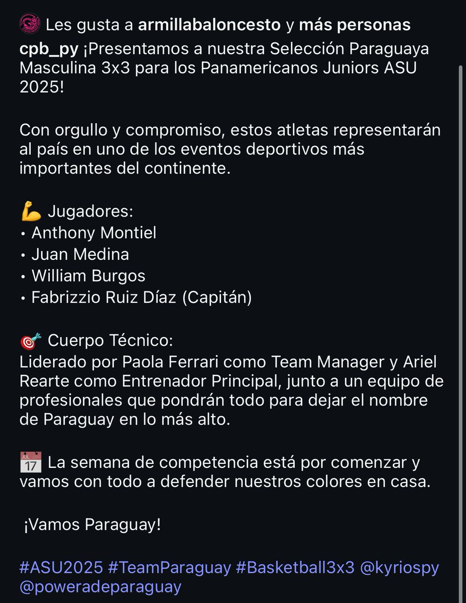 🔥🏀 Orgullo canterano 🔥🏀
De Armilla Baloncesto a la selección paraguaya 3x3 , Willy demuestra que con trabajo, pasión y constancia los sueños se cumplen. 💪🇵🇾
¡Siempre orgullosos de ti! ❤🏆