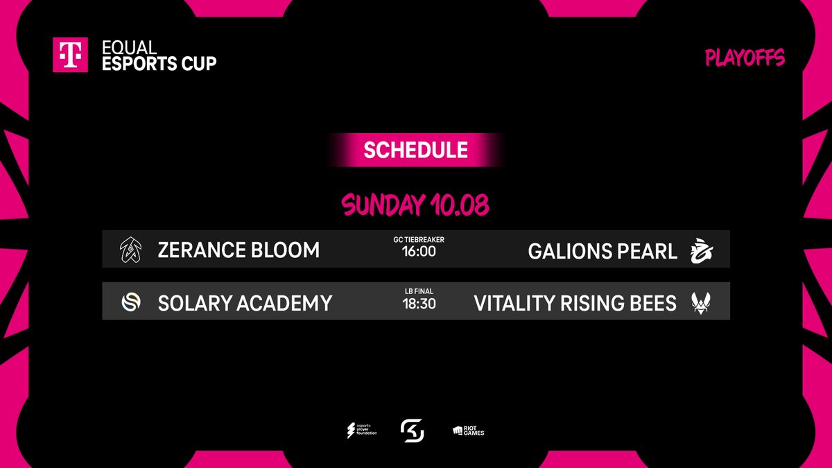 esports player foundation (@esportsplayerf1) on Twitter photo Last day of #EQUALESPORTSCUP before finals ๐ข
Today we'll find out which team will accompany <a href="/G2League/">G2 League of Legends</a> at <a href="/gamescom/">gamescom</a> this year! Will it be <a href="/SolaryTV/">Solary</a> โ๏ธ or <a href="/TeamVitalityLOL/">Team Vitality League</a> ๐ ?
Additionally, <a href="/Galions_/">Galions</a> vs. <a href="/ZerancePartout/">Zerance</a> will take place as a tiebreaker for the final GC slot ๐ฅ Last day of #EQUALESPORTSCUP before finals ๐ข
Today we'll find out which team will accompany <a href="/G2League/">G2 League of Legends</a> at <a href="/gamescom/">gamescom</a> this year! Will it be <a href="/SolaryTV/">Solary</a> โ๏ธ or <a href="/TeamVitalityLOL/">Team Vitality League</a> ๐ ?
Additionally, <a href="/Galions_/">Galions</a> vs. <a href="/ZerancePartout/">Zerance</a> will take place as a tiebreaker for the final GC slot ๐ฅ
