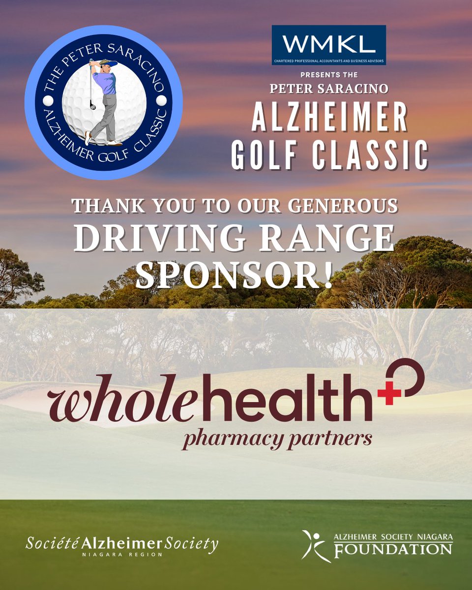 Alzheimer Society of Niagara Region (@alzheimerniagar) on Twitter photo We'd like to thank <a href="/WholeHealthPP/">Wholehealth Pharmacy Partners</a> for supporting the Peter Saracino Alzheimer Golf Classic as this year's Driving Range Sponsor! ⛳️
Register today at alzheimerniagara.ca/golf
#AlzGolfClassic #AlzheimerNiagara #Charity #Golf #Fundraiser #Alzheimer #Dementia #Niagara We'd like to thank <a href="/WholeHealthPP/">Wholehealth Pharmacy Partners</a> for supporting the Peter Saracino Alzheimer Golf Classic as this year's Driving Range Sponsor! ⛳️
Register today at alzheimerniagara.ca/golf
#AlzGolfClassic #AlzheimerNiagara #Charity #Golf #Fundraiser #Alzheimer #Dementia #Niagara