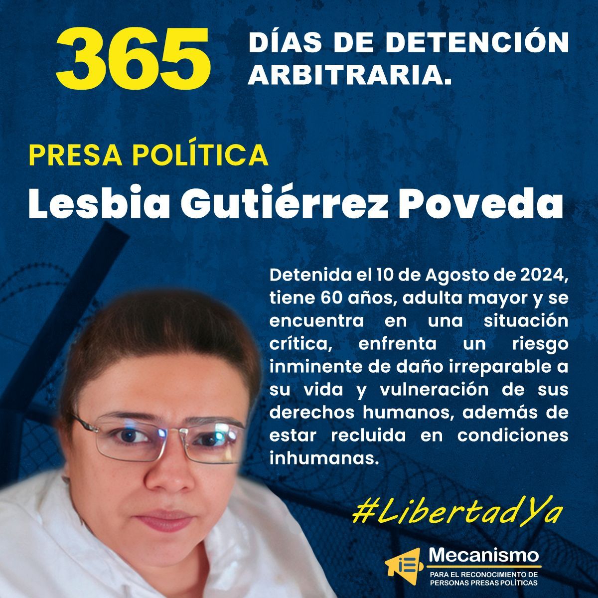 #AlcemosLaVoz | Lesbia Gutiérrez, hoy cumple 1 año de detención arbitraria y desaparición forzada. Su vida corre grave riesgo, sus derechos son vulnerados y permanece en condiciones inhumanas. ¡Exigimos prueba de vida y su libertad inmediata! #SOSNicaragua
