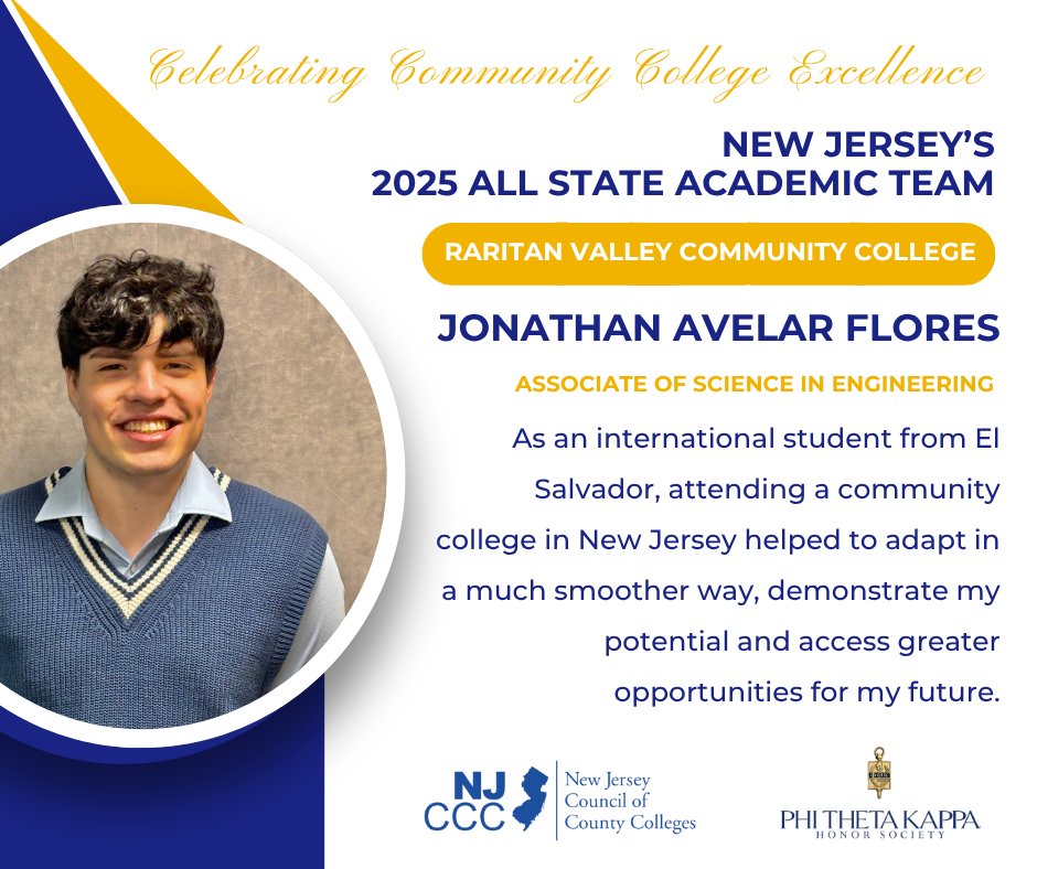 NJ's Community Colleges (@njcommcolleges) on Twitter photo Being part of the NJ All-State Academic Team means using your voice for good. 
Congratulations to Jonathan Avelar Flores from @RaritanValleyCC on this prestigious recognition! 
#NJAllStateAcademicTeam #IamPTK @phithetakappa Being part of the NJ All-State Academic Team means using your voice for good. 
Congratulations to Jonathan Avelar Flores from @RaritanValleyCC on this prestigious recognition! 
#NJAllStateAcademicTeam #IamPTK @phithetakappa