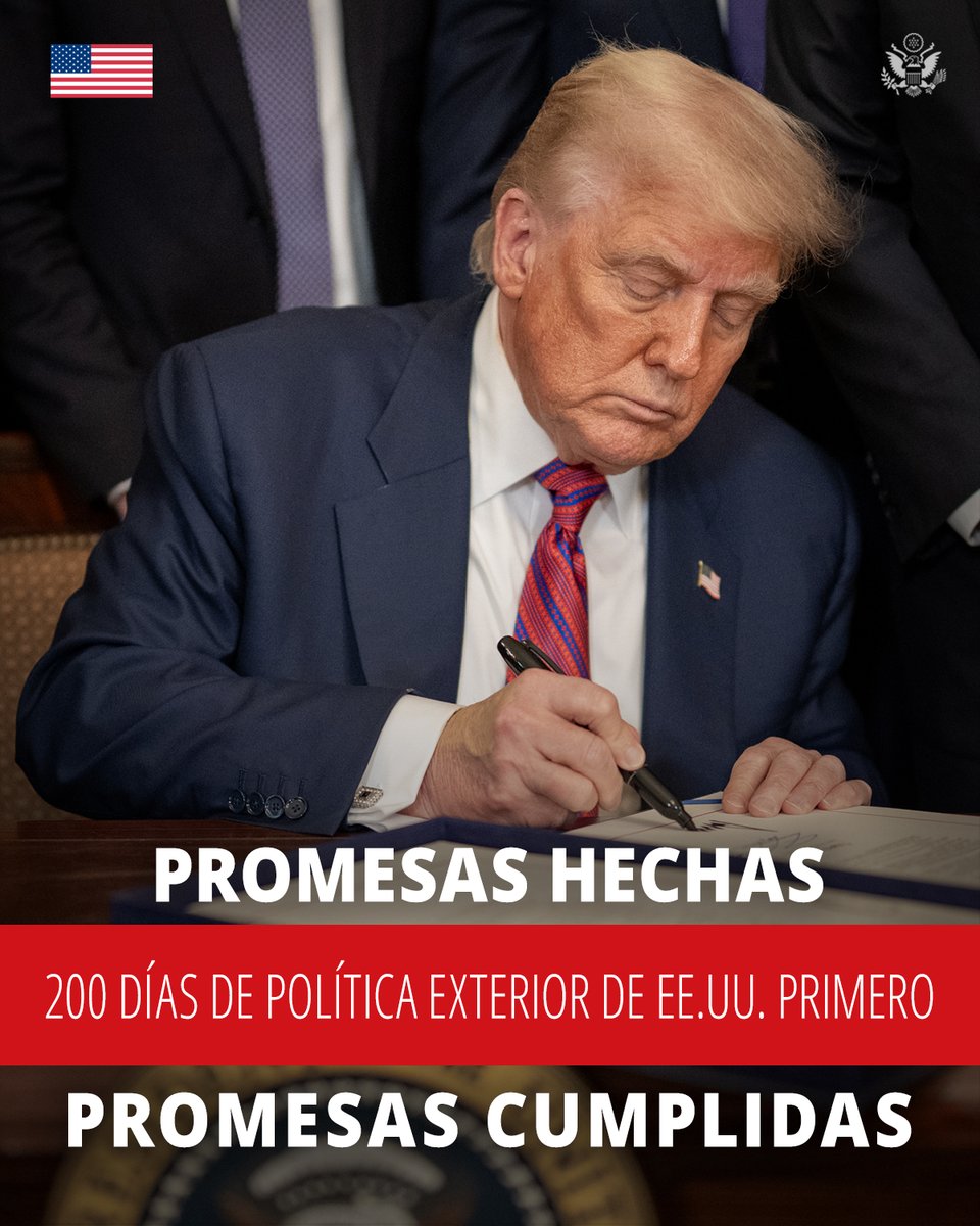 USA en Español (@usaenespanol) on Twitter photo Tras 200 días, la política de EE.UU. Primero del presidente Trump y el secretario Rubio está dando como resultado un Estados Unidos más seguro y fuerte. Tras 200 días, la política de EE.UU. Primero del presidente Trump y el secretario Rubio está dando como resultado un Estados Unidos más seguro y fuerte.