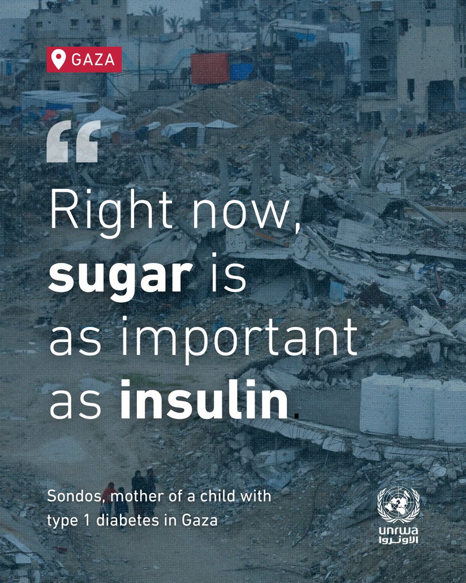 UNRWA's tweet photo. Children with diabetes in #Gaza face life-threatening shortages—not only of insulin but also sugar, which is essential to treat dangerous low blood sugar.

Dr. Akihiro Seita, UNRWA Director of Health, highlights how the conflict has turned Gaza into a killing field where even basic medicines and nutrition are out of reach.

Read more: https://t.co/c49FGAGpdf