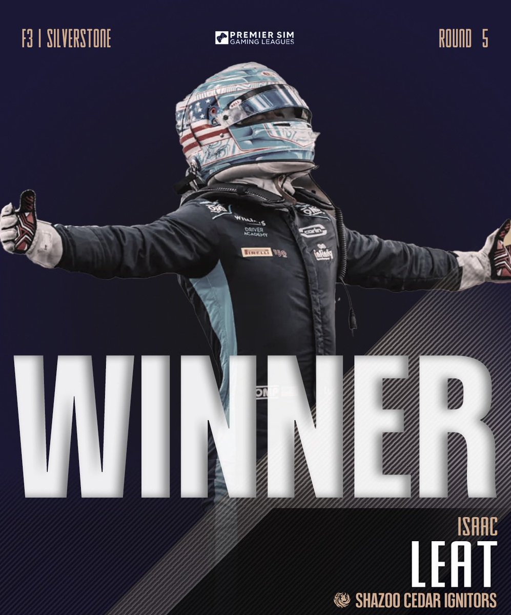 🔹𝗥𝗔𝗖𝗘 𝗪𝗜𝗡𝗡𝗘𝗥 | <a href="/Jezlar95/">Jezlar</a> 

Isaac wins in Silverstone after stewards decisions. 
He now leads the way in the <a href="/PremierSimGL/">PSGL</a> F3 standings.