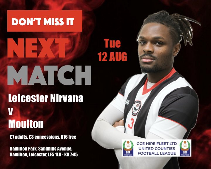 With another 3 points in the bag from Saturday, Moulton travel over to Leicester on Tuesday night to play <a href="/LeicNirvana/">Leicester Nirvana FC</a> in one of those ‘Don’t get complacent’ games.
<a href="/chronsport/">Northampton Sport</a> <a href="/NonLeagueHQ1/">NonLeagueHQ</a> <a href="/NonLeagueCrowd/">Non League Crowds</a> <a href="/NPTNFootball/">NPTN FOOTBALL - Northamptonshire Football Podcast</a> <a href="/NonLeagueFix/">NonLeagueFixtures</a> <a href="/utdcos/">UCL</a>