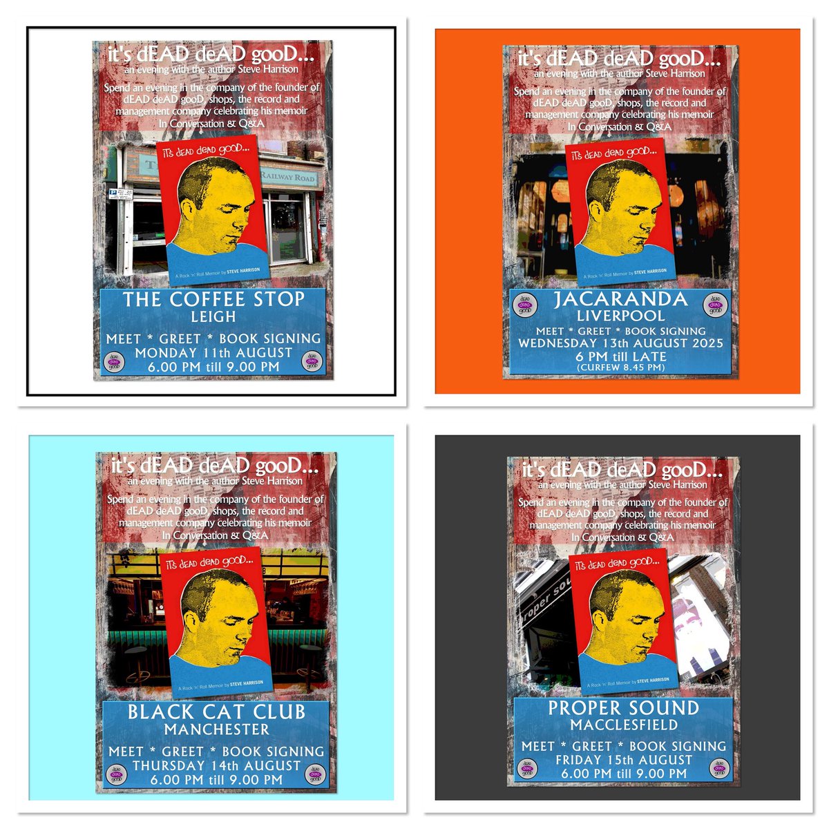 “It’s dEAD deAD gooD” the Book Tour 

#Leigh #CoffeeStop - MONDAY 🎫 skiddle.com/e/41208411

#Liverpool #Jacaranda - WEDNESDAY 🎫  skiddle.com/e/41179341

#Manchester #BlackCatClub THURSDAY 🎫 skiddle.com/e/41213603

#Macclesfield #ProperSound FRIDAY app.promotioncentre.co.uk/events/41209382