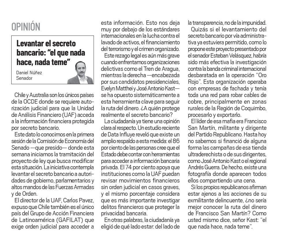 Levantar el secreto bancario: "el que nada hace nada teme". Mi columna hoy en diario El Día