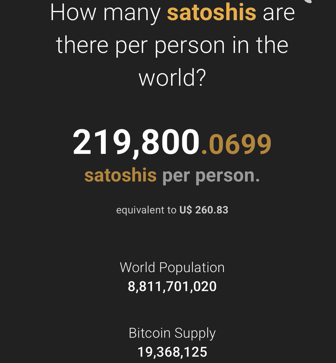 🌎 If Bitcoin were split evenly around the world, you’d get 0.0022 BTC. That’s about $261 today.

Still think you’re too late?