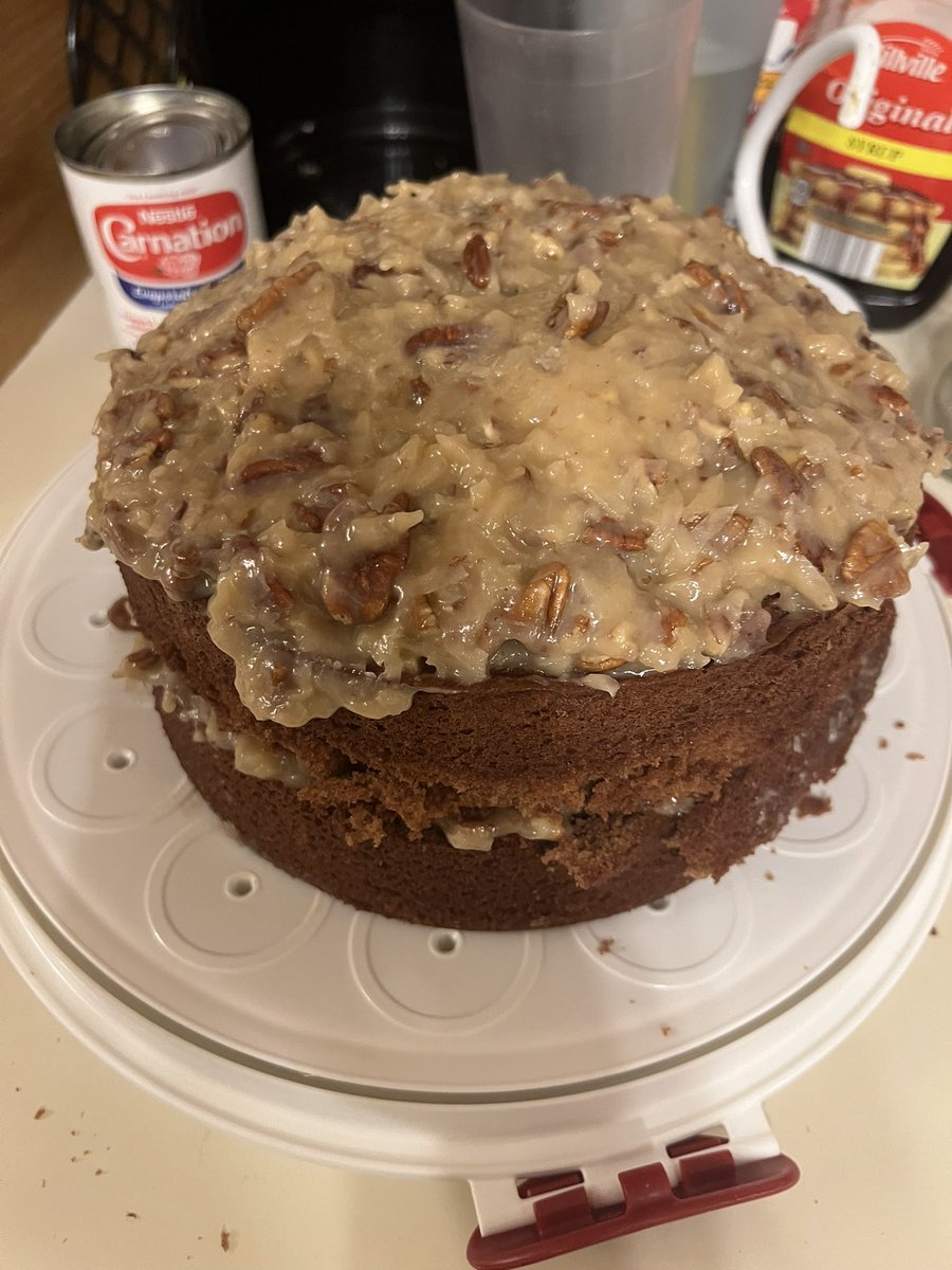 First time making a traditionalGerman Chocolate Cake what you think

#cake