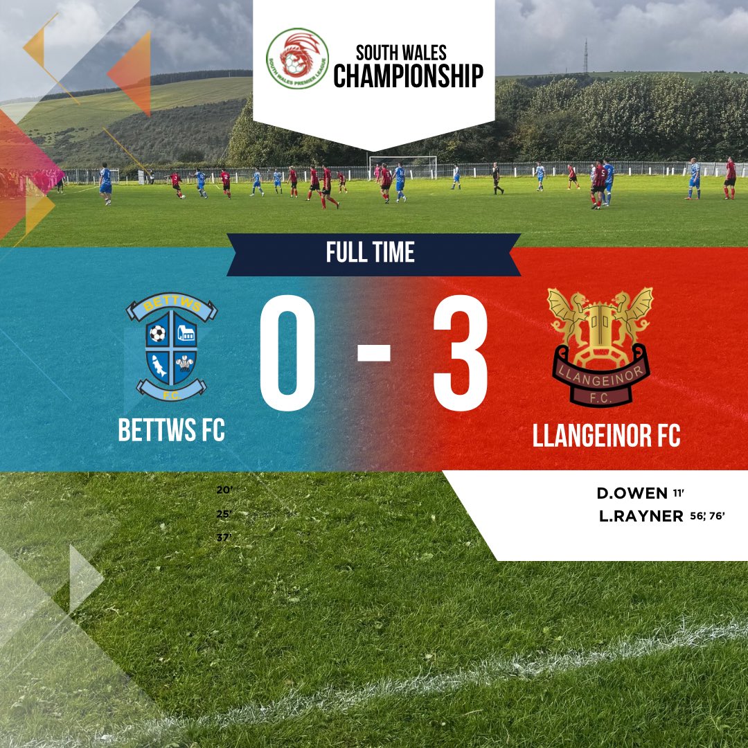 𝗥𝗲𝘀𝘂𝗹𝘁🚨

Llangeinor play their football in the South Wales championship this season. Nothing like a local Derby to start the season off! 

Llan couldn’t have asked for a better start with a dominant display of football, comfortably beating their rivals 3-0. 

#UppaLlan🔴⚫️