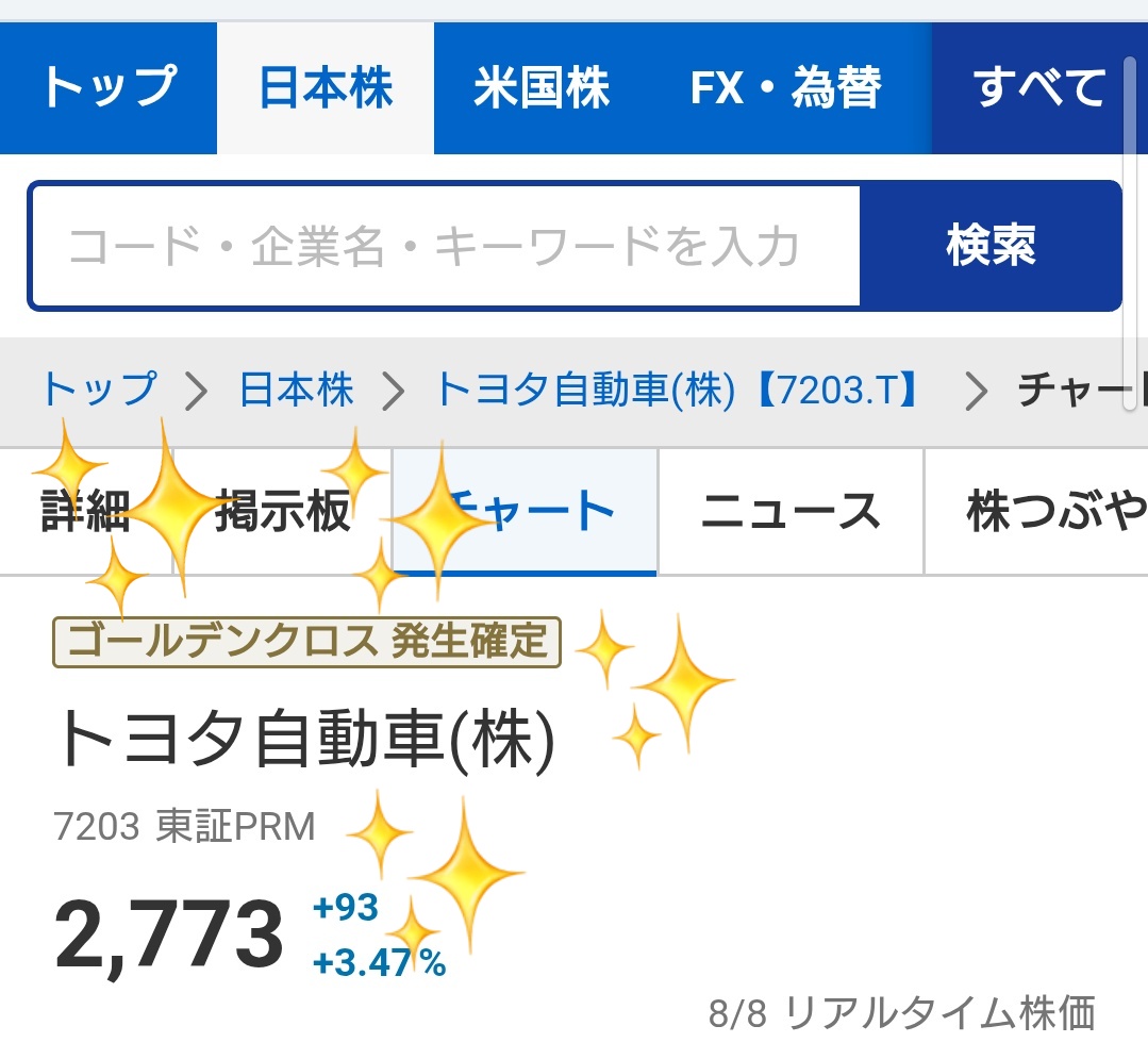 ゴールデンクロス発生確定✨いいぞトヨタ！行けーー応援してるぞ👍 #トヨタ自動車 #株価