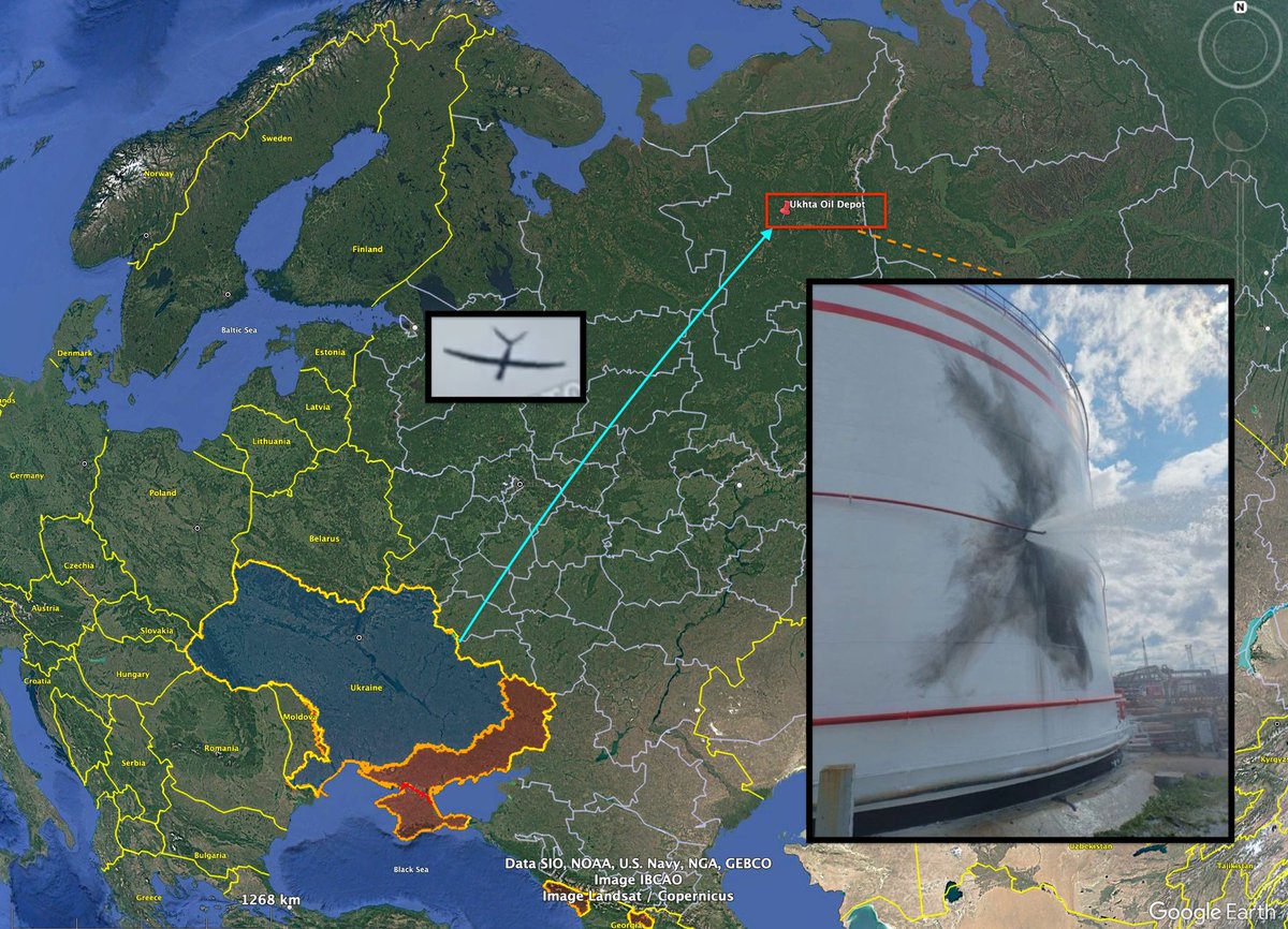 For an idea of scale, Ukraine's drone strike on an oil refinery in Russia's Komi Republic today is approximately the same distance from Ukraine as Spain.

There should be no doubt, Ukraine is going to finally destroy Russia's oil industry.

Only the US stopped them before - not