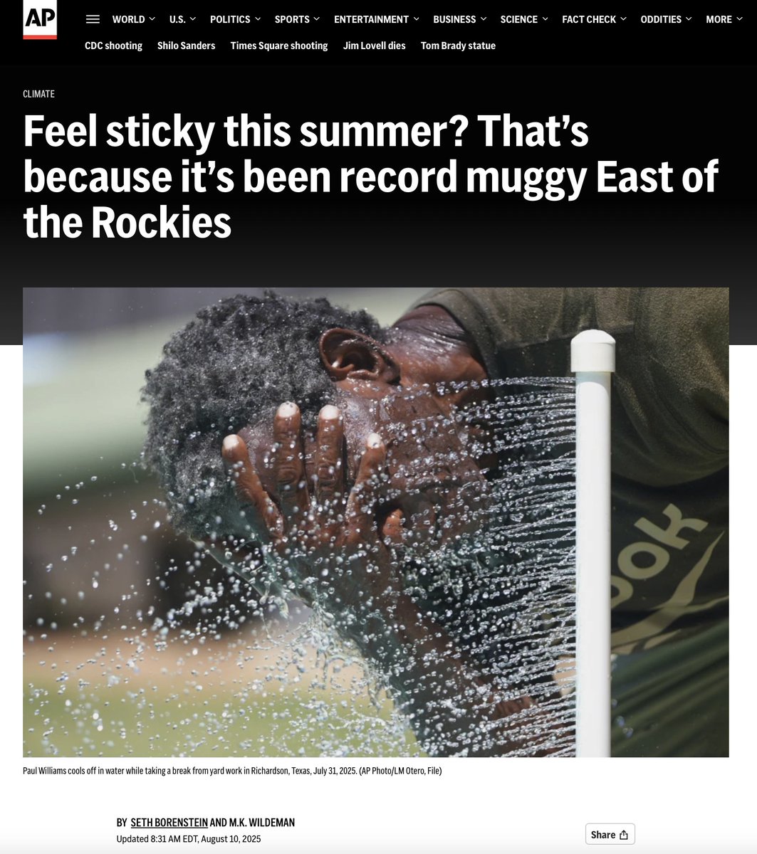 Steve Milloy (@junkscience) on Twitter photo Of course <a href="/AP/">The Associated Press</a> climate propagandist Seth Borenstein <a href="/borenbears/">@borenbears</a> is going to blame this summer's humidity on "global warming" -- even though this summer is not nearly the warmest of the past 20 years.
What the climate hoaxers don't want you to know is that this year's humidity Of course <a href="/AP/">The Associated Press</a> climate propagandist Seth Borenstein <a href="/borenbears/">@borenbears</a> is going to blame this summer's humidity on "global warming" -- even though this summer is not nearly the warmest of the past 20 years.
What the climate hoaxers don't want you to know is that this year's humidity