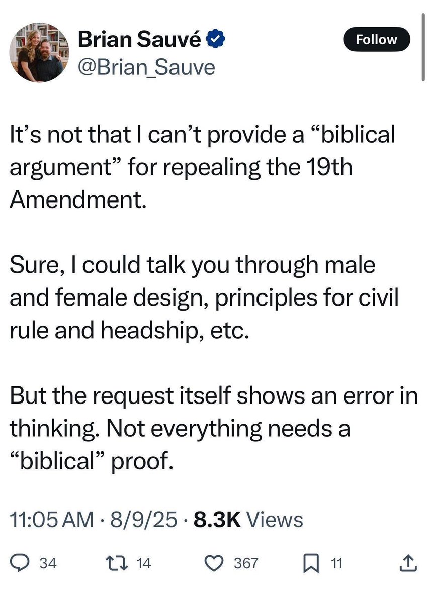 Every single one of the men I’ve seen defending the “Repeal the 19th” movement has argued this way.

“It’s nuanced, and I’d totally cite verses if I wanted to, but I won’t, because you’re wrong.”

They are some of the most mentally lazy and entitled lawn flamingos in existence.