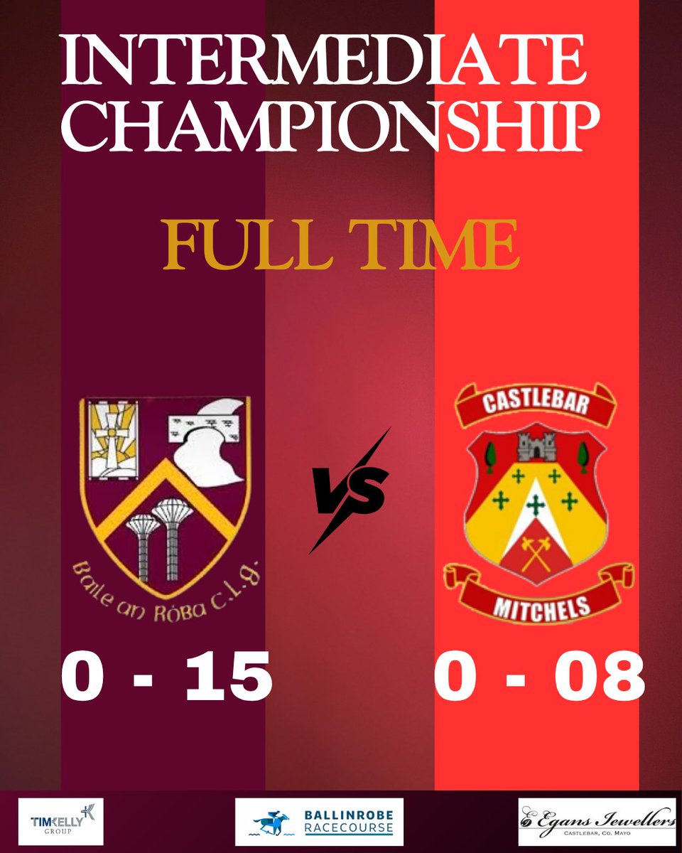 ⚡ Intermediate Championship ⚡
Great start for our lads in a packed out Flanagan Park, we head to Ardnaree in 2 weeks time
Full time score
Ballinrobe 0 - 15
Castlebar Mitchels B 0 - 08