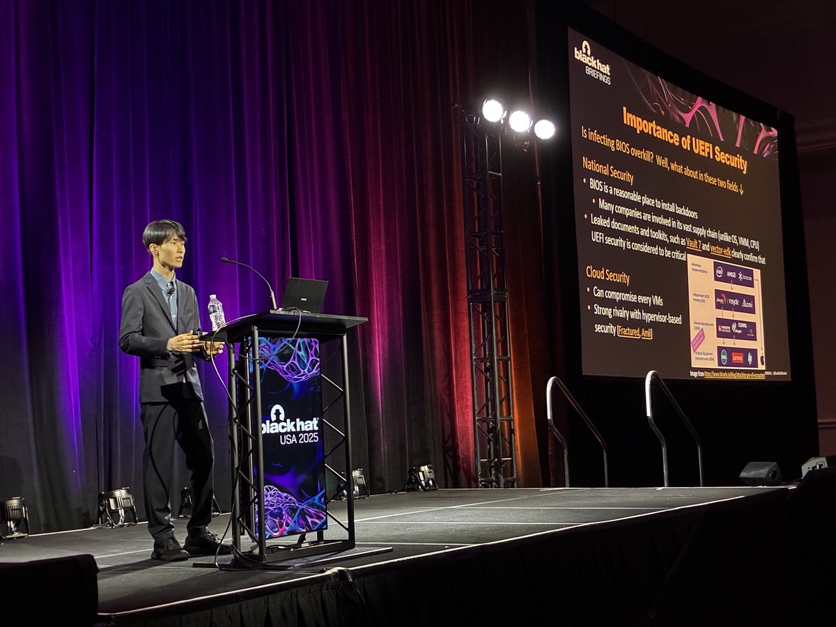InfPCTechStack's tweet image. Slides of my #BHUSA talk Shade BIOS has been uploaded!
blackhat.com/us-25/briefing… 

Github link is below github.com/FFRI/ShadeBIOS…

Thank very much for attending my presentation!
I’m sorry I wasn’t able to talk to many of you, as I was feeling unwell throughout the #BlackHatEvents