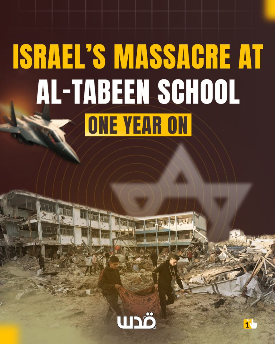 One year ago today, Israeli occupation aircraft bombed the overcrowded Al-Tabeem School in Gaza, where displaced Palestinian families were praying Fajr, killing over 100 and injuring hundreds more.

One year later, Israel’s massacres continue unabated, driving Gaza toward total