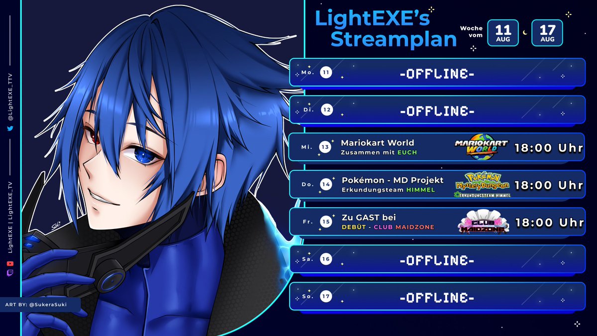 LightEXE 👾🖥️ .EXE VTuber (@lightexe_ttv) on Twitter photo Eine unglaublich tolle Woche geht vorbei und eine neue startet!
▶️Mi - Mariokart World - Zusammen mit EUCH 😊
▶️Do - Pokémon Mystery Dungeon Projekt - Es geht weiter <3
▶️Fr - Zu GAST bei <a href="/NagiNovaNya/">🌸 NagiNova 🏳️⚧️ | VTuber | 🍰Club MaidZone☕</a>, <a href="/FeierWolfiVT/">FeierWolfi/GerVTuber/🩷Club MaidZone🍰</a> & <a href="/AlexandraZeroVT/">Alexandra Zero🔥| Club MaidZone |</a> - DEBÜT des Club MaidZone 🥰 Eine unglaublich tolle Woche geht vorbei und eine neue startet!
▶️Mi - Mariokart World - Zusammen mit EUCH 😊
▶️Do - Pokémon Mystery Dungeon Projekt - Es geht weiter <3
▶️Fr - Zu GAST bei <a href="/NagiNovaNya/">🌸 NagiNova 🏳️⚧️ | VTuber | 🍰Club MaidZone☕</a>, <a href="/FeierWolfiVT/">FeierWolfi/GerVTuber/🩷Club MaidZone🍰</a> & <a href="/AlexandraZeroVT/">Alexandra Zero🔥| Club MaidZone |</a> - DEBÜT des Club MaidZone 🥰