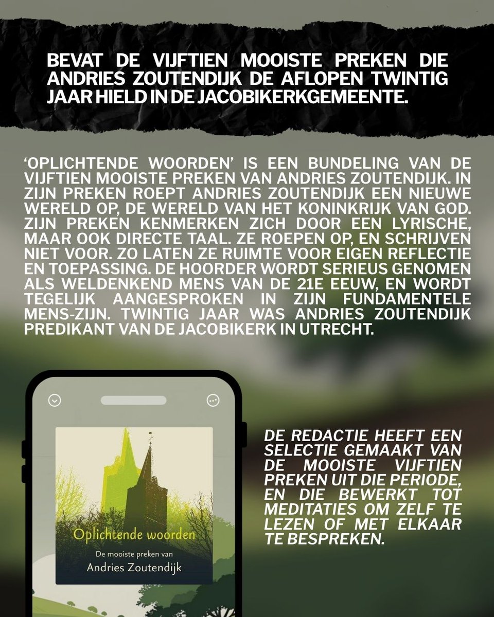 Deze week is de luistertip: 'Oplichtende woorden'. De mooiste preken van Andries Zoutendijk.

Beluister 'Oplichtende woorden' hier: open.spotify.com/show/6CetsauRn…

#luisterboek #luistertip #boek #preken #kerk