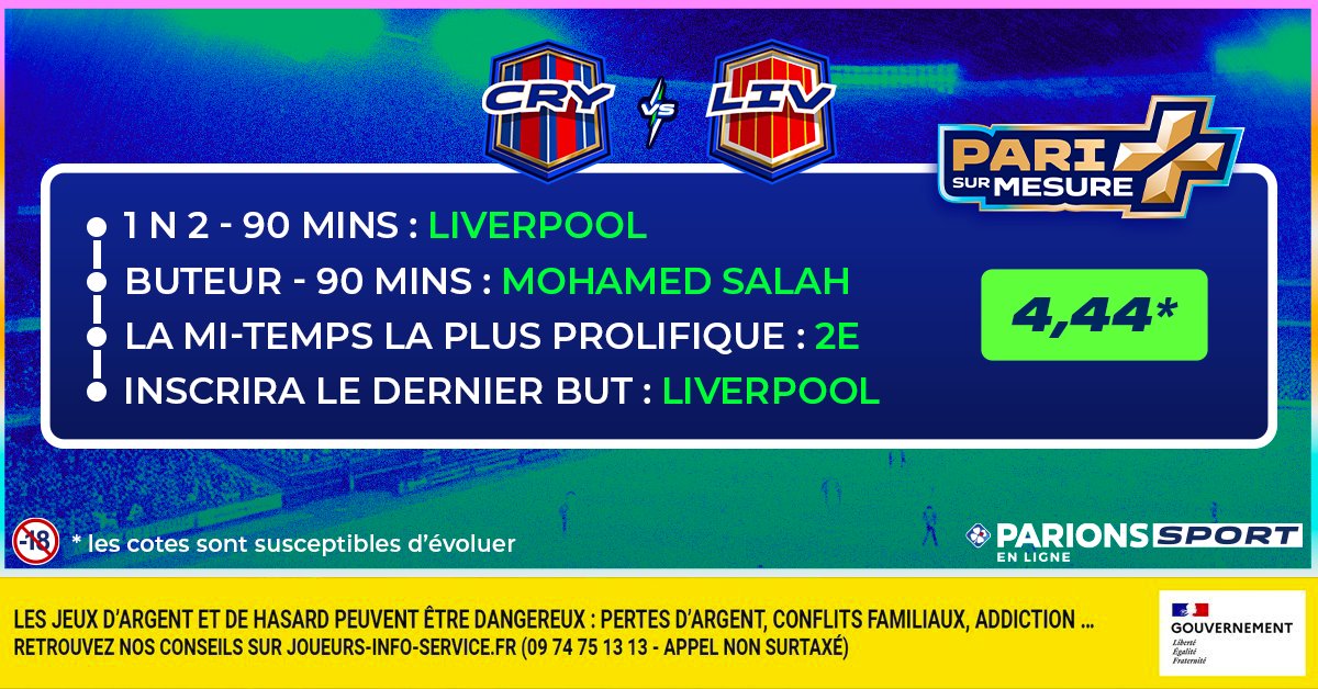 🤝 Votre #PariSurMesure pour ce #CRYLIV #Community Shield
20€ de Freebets à gagner pour 5 d'entre vous s'il y a 3 paris bons sur les 4  !

👉 RT + Follow

📆 TAS le 11/08
📃 Règlement : bit.ly/45Ljuky