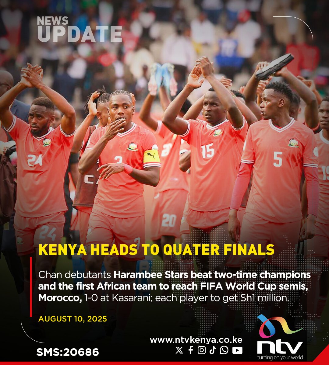 Chan debutants Harambee Stars beat two-time champions and the first African team to reach FIFA World Cup semis, Morocco, 1-0 at Kasarani