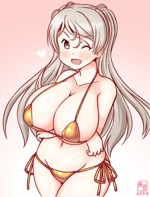 「主砲? ……そうよ、大きくしたわ♪
 これならどうよ!!」ユサッ

#艦これ版真剣お絵描き60分一本勝負_20250810
#カブール 