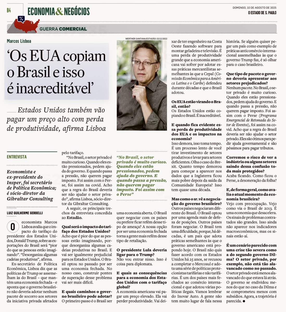 "No Brasil, o setor privado é muito curioso. Quando eles estão pressionados, pedem ajuda do governo. E quando passa a pressão, não querem pagar imposto. Foi assim com o Perse", diz Marcos Lisboa entrevista <a href="/gerbelli/">Luiz Guilherme Gerbelli</a> 🎯 <a href="/Solangesrour/">Solange Srour</a> <a href="/elenalandau2/">elena landau ★彡🖤🤍</a>⁩ <a href="/reztirps/">Andre Spritzer</a> <a href="/AlexSchwartsman/">AlexandreSchwartsman</a>