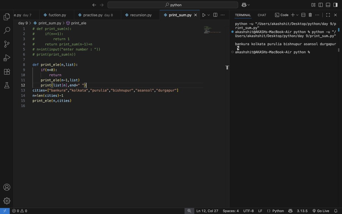 akash31_2004's tweet image. 🚀 Day 12 of #100DaysOfPython
✅learn about for recursion
✅solve some practice questions
Let’s see where this journey goes.
#Python #CodeNewbie #100DaysOfCode