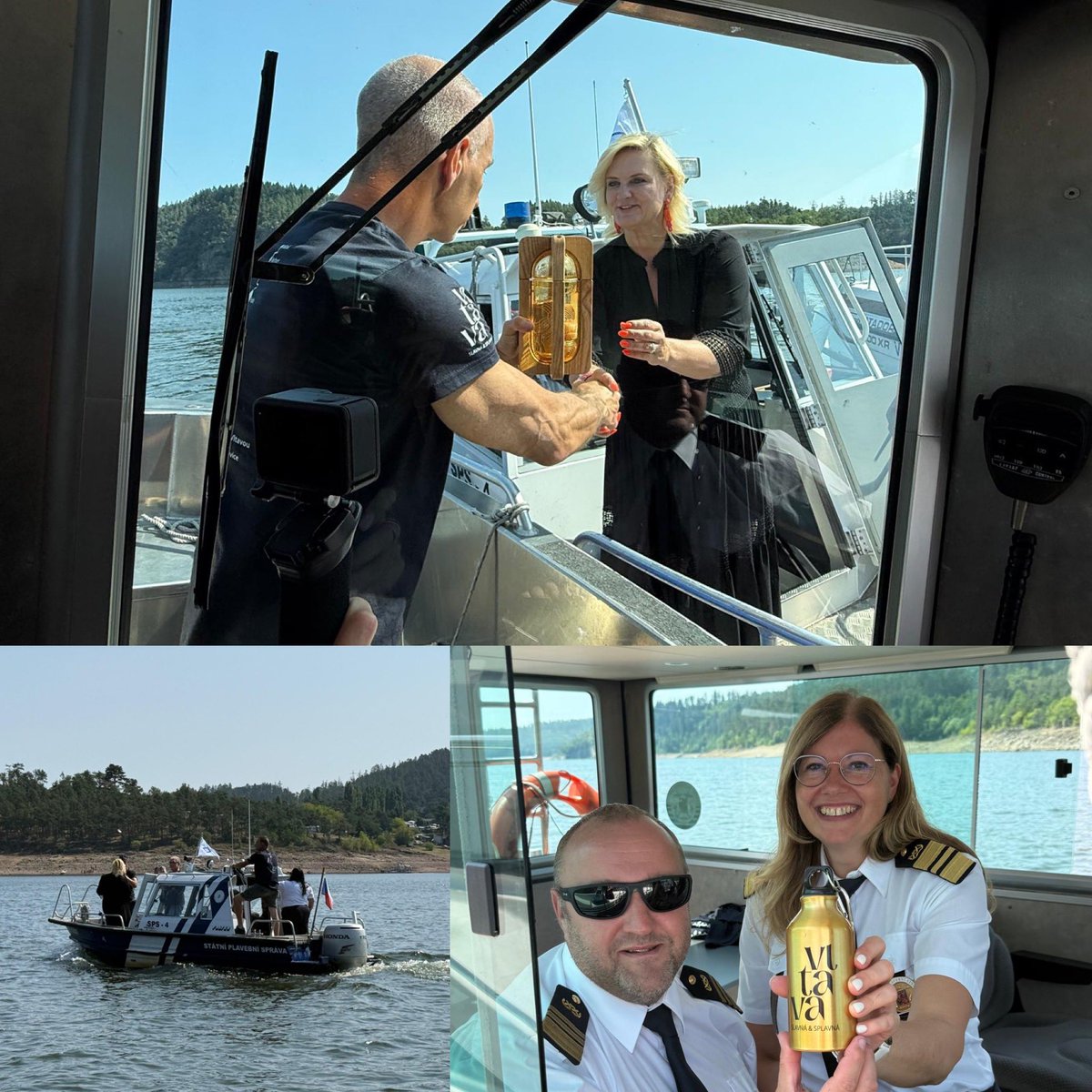 Vltavská štafeta #vltavaslavnaasplavna dnes doplula do Středočeského kraje. Z rukou jihočeského pana hejtmana <a href="/Kuba_Martin/">Martin Kuba</a>  ji převzala paní hejtmanka <a href="/PPeckova/">Petra Pecková</a> na vodní hranici obou krajů. #vnitrozemskaplavba ⚓️ npu.cz