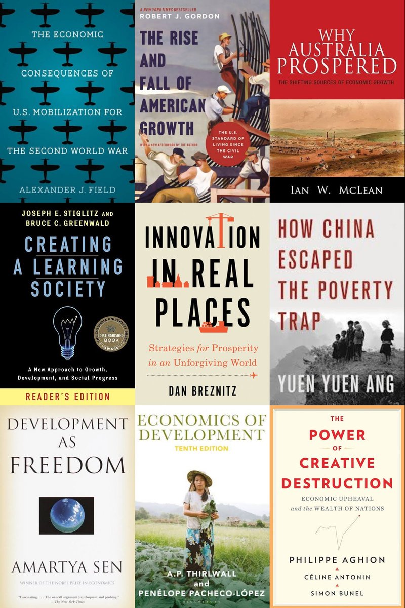 Here are some recommendations on productivity and innovation. 

I think Econ history with growth accounting is v important if you want a good feel for it. I also included development economics because it's often basically trying to achieve the same thing