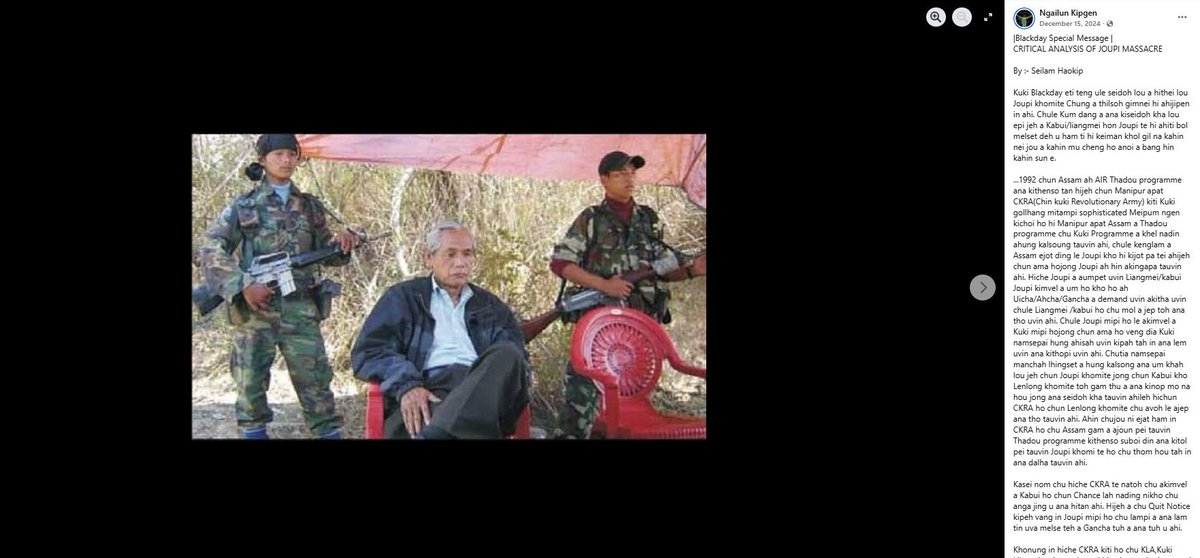 More on this Kuki Liberation Army (KLA) terrorist "Any Kuki Tribe" pastor T Lunkim who is directly responsible for "Joupi massacre" which is known as Black September (Kuki Black Day) to remember Naga atrocities on Kukis during Naga-Kuki conflict in 1992-93.

In a way, Kukis are