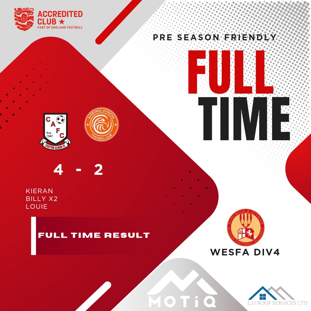 As always a good game against @averyreserves  but we came out on Top. A 4-2 win and a lot of positives to take away from today. 

#croftonsundays