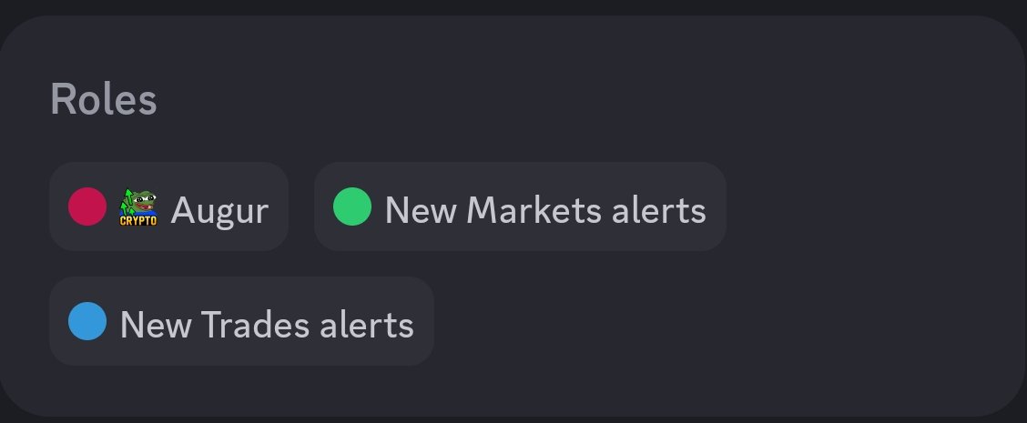 Let's Grab Roles 

Roles in <a href="/trylimitless/">Limitless</a> Discord

• Augur: Access special market discussions &amp; insights

• New Markets alerts: Get notified when new markets open

• New Trades alerts: See alerts for big trades happening

Steps to get roles

1. Join Discord →