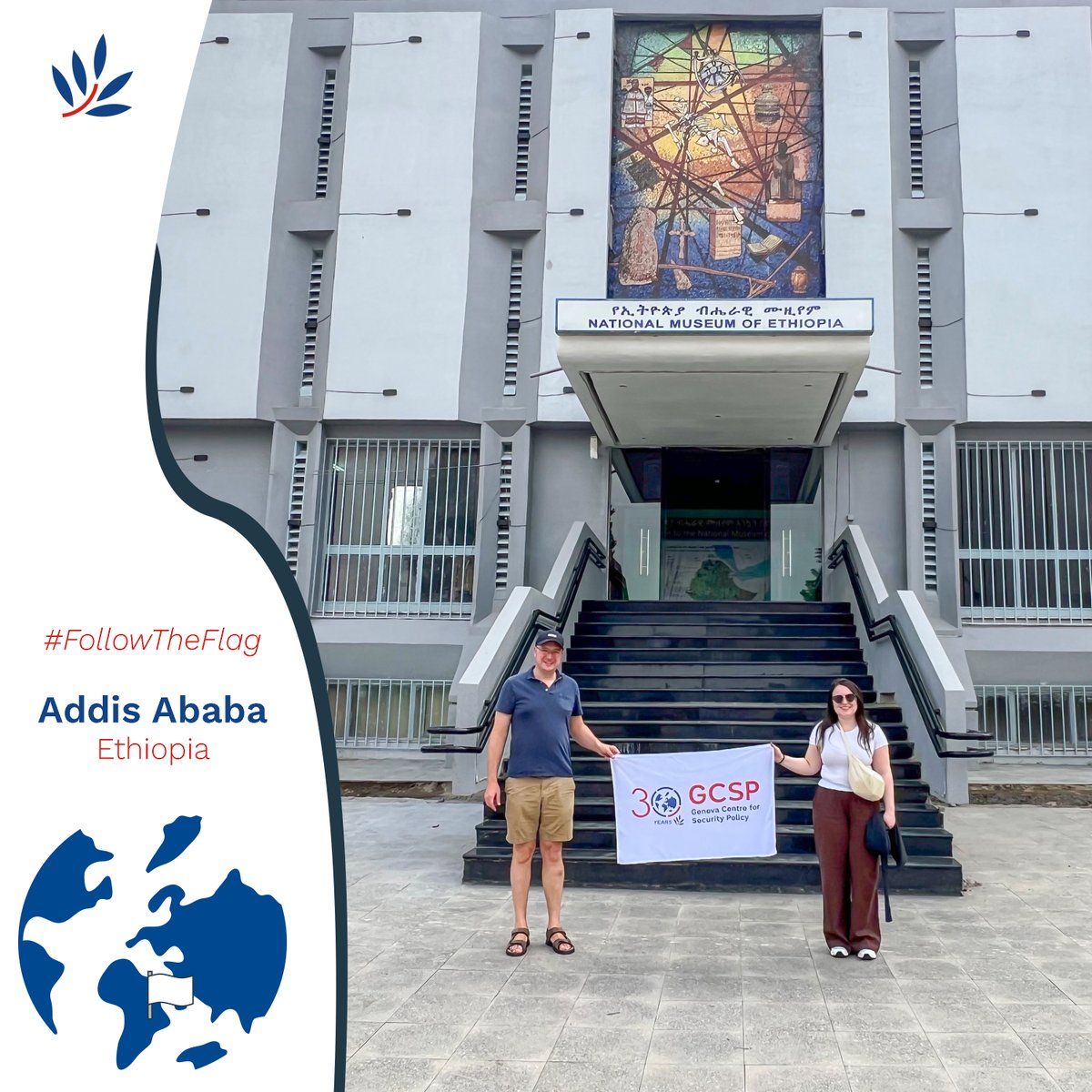 TheGCSP's tweet image. 🌍 Simon Cleobury &amp;amp; Ciara Rainsby carried our 30th Anniversary Flag to Ethiopia 🌟

📍 Where? Addis Ababa
🤝 With? Government officials from 20+ African countries
🎯 Why? For workshops on compliance &amp;amp; verification of the Biological Weapons Convention

#GCSP30Years #FollowTheFlag