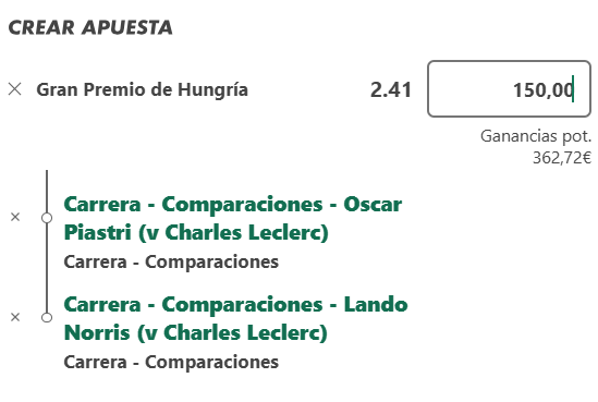 👑APUESTA PREMIUM  - GP HUNGRÍA F1 🇭🇺

🔝Piastri y Norris mejor que Leclerc

💸Stake máximo: 1.5

🏡Bookie: Bet365

Dentro mini 🧵con el argumento  

#HungarianGP