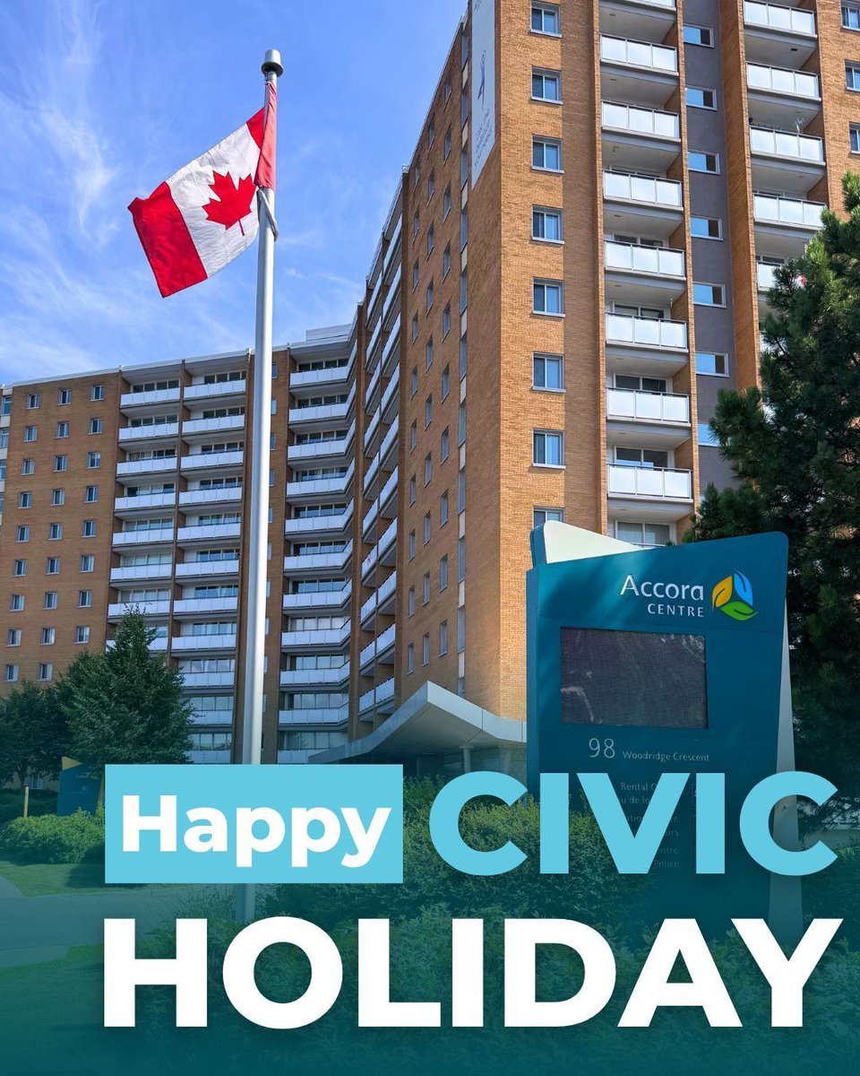 AccoraVillage's tweet photo. 🍁 Happy #CivicHoliday from #AccoraVillage!

We are making small changes to our hours on Monday, August 4 - see below for details!

📍 Leasing Office: Closed
📍 Recreation Centre: 10:00am - 6:00pm
📍 Outdoor Pool: 12:30pm - 7:30pm

#AccoraCentre #CivicDay #AugustLongWeekend https://t.co/9p5CYa7rj8