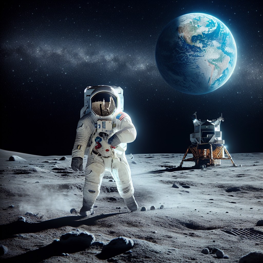 Le premier homme à marcher sur la Lune fut Neil Armstrong en 1969, lors de la mission Apollo 11. Ses premiers mots furent : 'C'est un petit pas pour l'homme, un bond de géant pour l'humanité.'