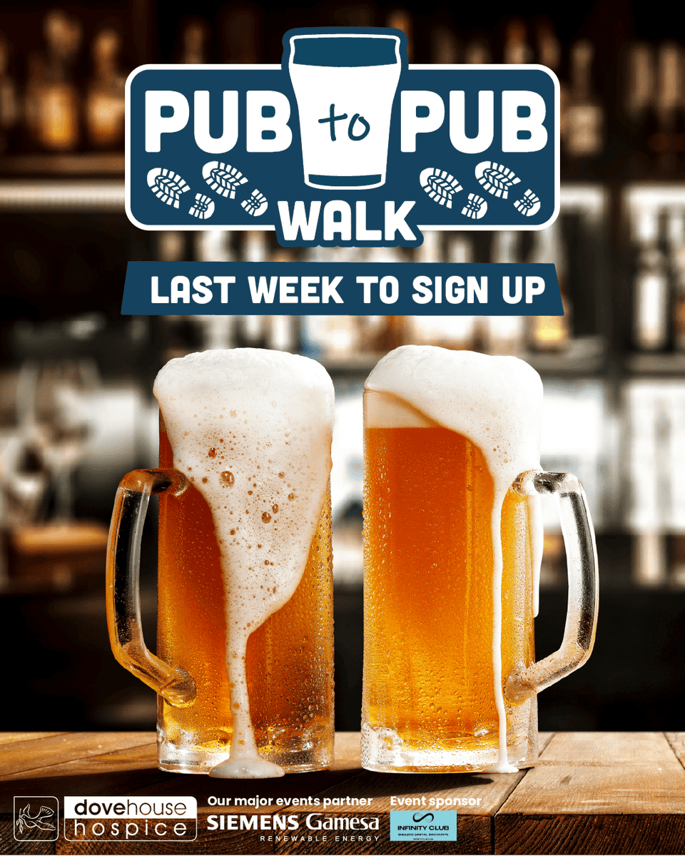 "Last orders" to sign up to this year's Pub to Pub Walk 🍺

Whether you're in it for the fresh air, the laughs, or the lively stops along the way, this is the perfect summer plan.

📍 Starts at The Potting Shed
📅 9th August @ 12pm
💸 £20 to register 

👉 dovehouse.org.uk/pubtopubwalk