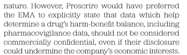 Protección de datos personales e información comercial confidencial en las solicitudes de autorización de comercialización de fármacos
Los datos que afectan a la seguridad no deben ser confidenciales
Participación de Prescrire en consulta <a href="/EMA_News/">EU Medicines Agency</a> english.prescrire.org/en/81/168/6941… #SegPac