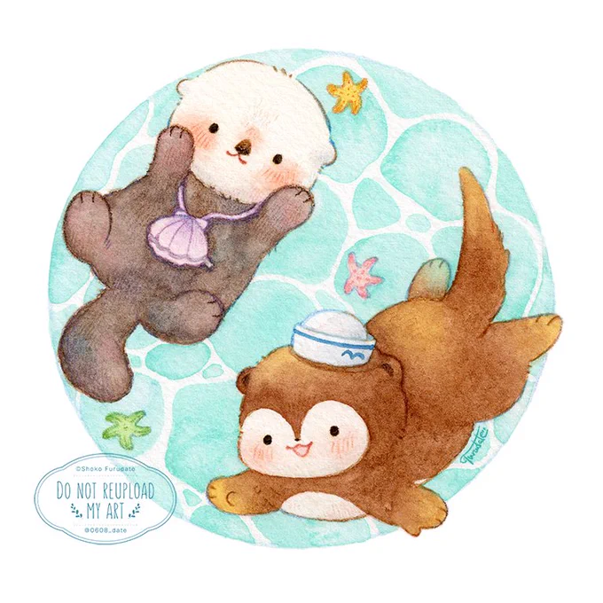 プカプカ泳ぐラッコとカワウソ