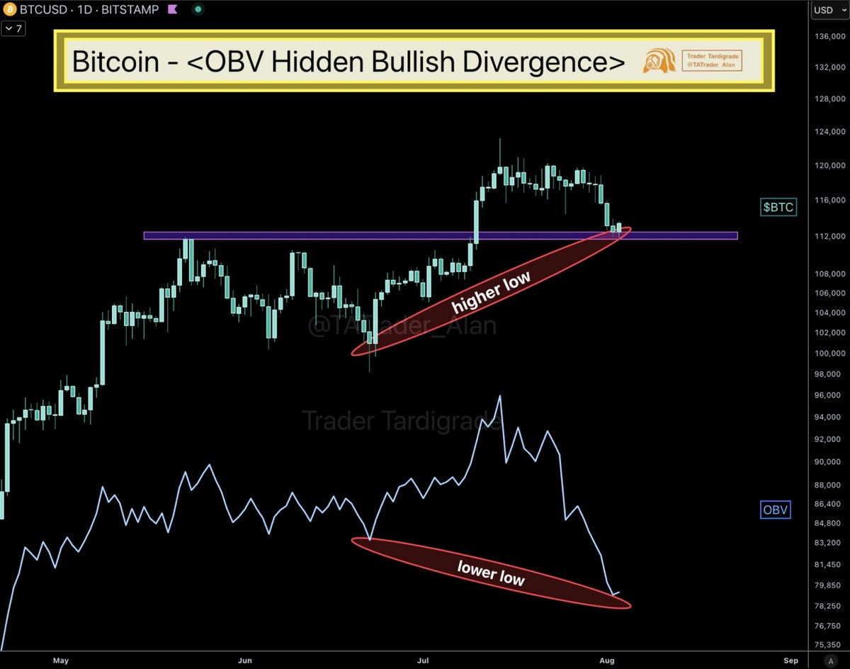 $BTC/D1
#Bitcoin has formed a hidden bullish divergence on the daily On-Balance Volume (OBV) indicator. At the same time, it has stopped declining at a support level.