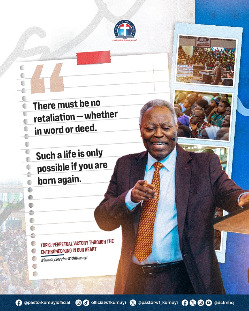 There must be no retaliation - whether in word or deed.
Such a life is only possible if you are born again.

#SundayWorshipService 
#SundayService 
#DeeperLife 
#PastorKumuyiSaid
#PastorKumuyi