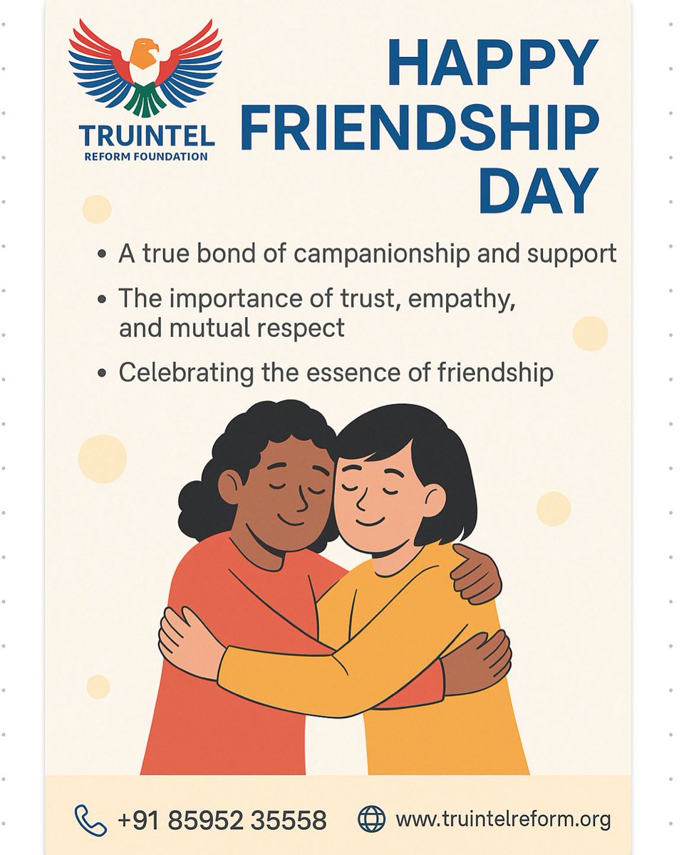TruIntel_Reform's tweet photo. 🤝 Celebrating bonds that uplift, support, and inspire!
This Friendship Day, let’s honor trust, empathy, and mutual respect.
Together, we can build a better, kinder world.
🌟 Happy Friendship Day from TruIntel Reform Foundation!
#FriendshipDay #TogetherForChange #TruIntelReform https://t.co/UVV46472qm